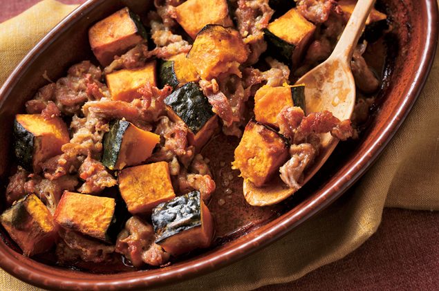 かぼちゃと豚肉のガーリックオイル焼き