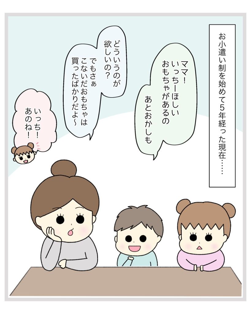 マンガ5コマ目「娘のゆずちゃんがお小遣い制になってから5年のある日のできごと」